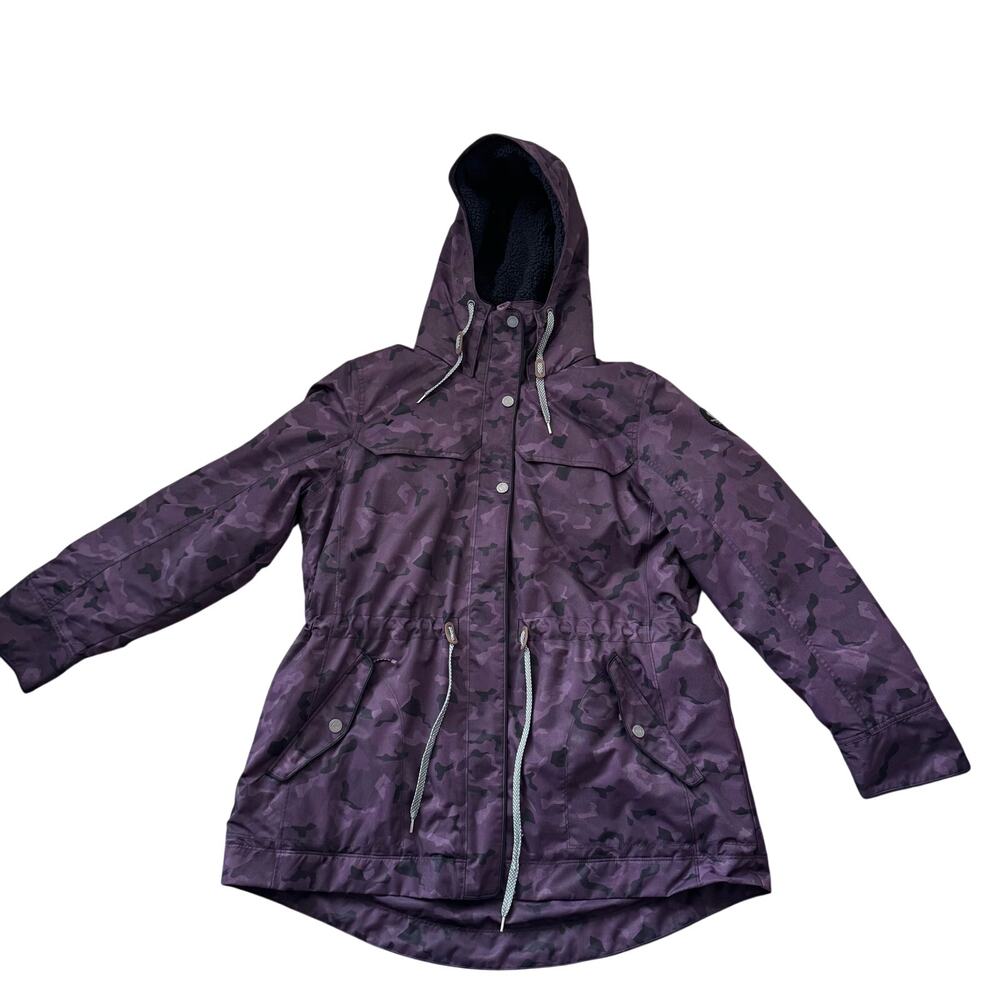 Obermeyer Celestia Ski Jacket Women’s Plus Size 18 Purple Camo Fleece Hood - Picture 2 of 13